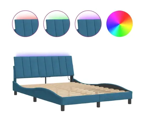 Gultas Rāmis Ar Led, Zils Samts, 140X190 Cm Vidaxl