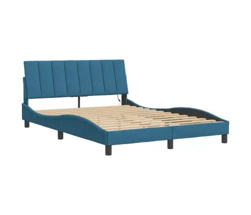Gultas Rāmis Ar Led, Zils Samts, 140X190 Cm Vidaxl