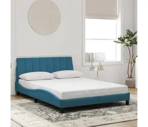 Gultas Rāmis Ar Led, Zils Samts, 140X190 Cm Vidaxl