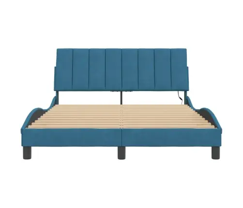 Gultas Rāmis Ar Led, Zils Samts, 140X190 Cm Vidaxl