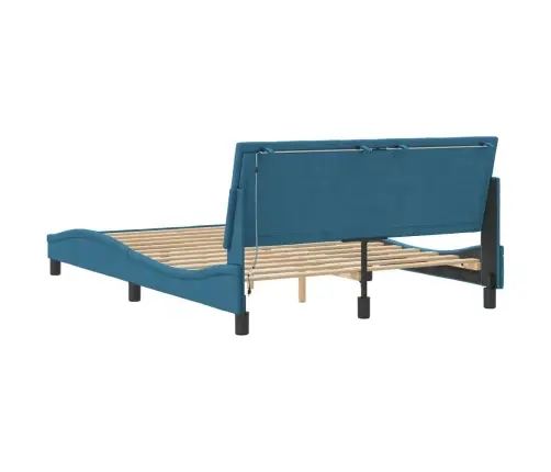 Gultas Rāmis Ar Led, Zils Samts, 140X190 Cm Vidaxl
