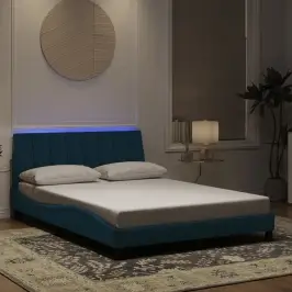 Gultas Rāmis Ar Led Bez Matrača, Hanko, Zils Samts, 140X190 Cm Vidaxl