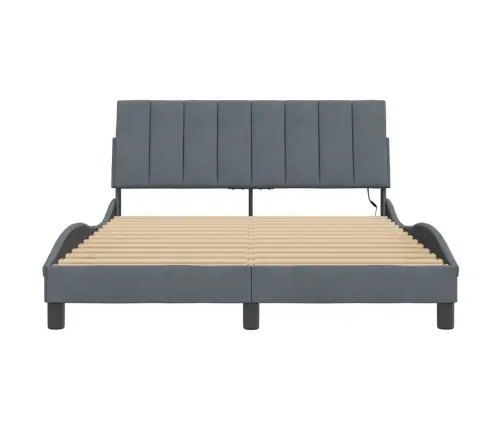 Gultas Rāmis Ar Led, Tumši Pelēks Samts, 140X200 Cm Vidaxl