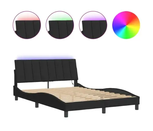 Gultas Rāmis Ar Led, Melns, 140X200 Cm, Samts Vidaxl