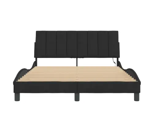 Gultas Rāmis Ar Led, Melns, 140X200 Cm, Samts Vidaxl