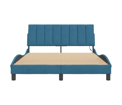 Voodiraam Led Ilma Madratsita Hanko, Sinine, 140 X 200 cm Samet