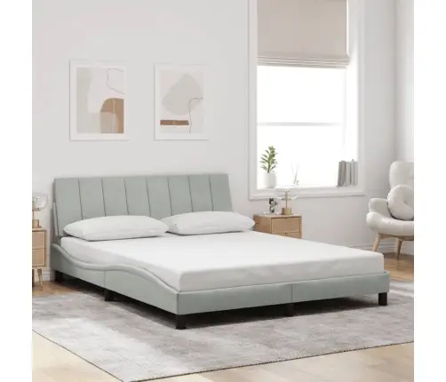 Gultas Rāmis Ar Led, Gaiši Pelēks Samts, 160X200 Cm Vidaxl