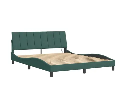 Gultas Rāmis Ar Led, Tumši Zaļš Samts, 160X200 Cm Vidaxl