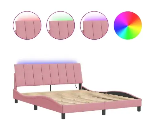 Gultas Rāmis Ar Led, Rozā, 160X200 Cm, Samts Vidaxl
