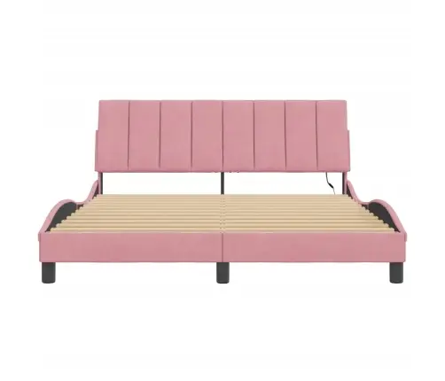 Gultas Rāmis Ar Led, Rozā, 160X200 Cm, Samts Vidaxl