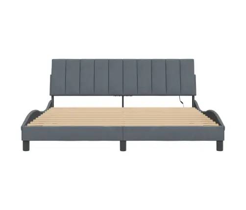 Lovos Rėmas Su Led Be Čiužinio, Hanko, Tamsiai Pilkos Spalvos, 180X200cm Aksomas