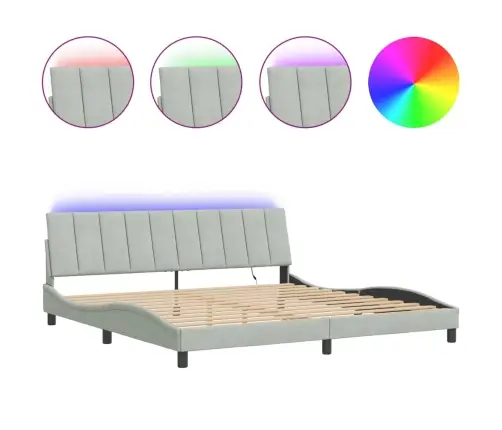 Gultas Rāmis Ar Led, Gaiši Pelēks, 200X200 Cm, Samts Vidaxl