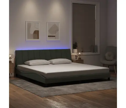 Gultas Rāmis Ar Led, Gaiši Pelēks, 200X200 Cm, Samts Vidaxl