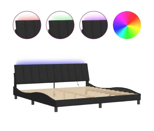 Gultas Rāmis Ar Led, Melns, 200X200 Cm, Samts Vidaxl