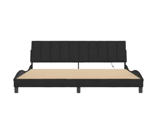 Gultas Rāmis Ar Led, Melns, 200X200 Cm, Samts Vidaxl