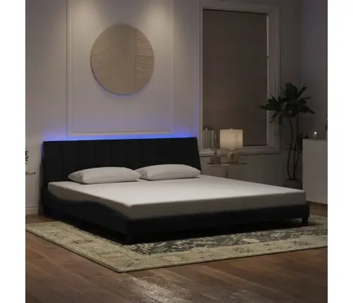 Gultas Rāmis Ar Led, Melns, 200X200 Cm, Samts Vidaxl