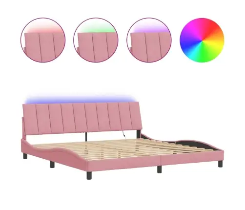 Gultas Rāmis Ar Led, Rozā Samts, 200X200 Cm Vidaxl