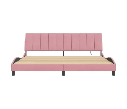 Gultas Rāmis Ar Led, Rozā Samts, 200X200 Cm Vidaxl