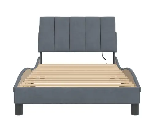 Gultas Rāmis Ar Led Bez Matrača, Hanko, Tumši Pelēks, 100X203 Cm, Samts Vidaxl