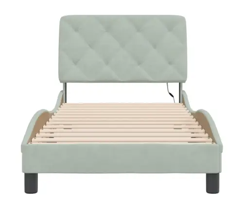 Lovos Rėmas Su Led Be Čiužinio, Šviesiai Pilkas, 90X200cm Aksomas