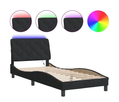 Gultas Rāmis Ar Led, Melns, 90X200 Cm, Samts Vidaxl