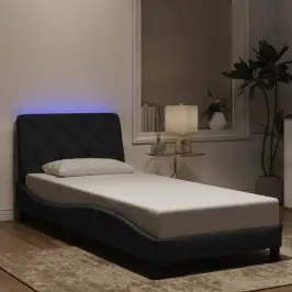 Gultas Rāmis Ar Led Bez Matrača, Melns, 90X200 Cm, Samts Vidaxl