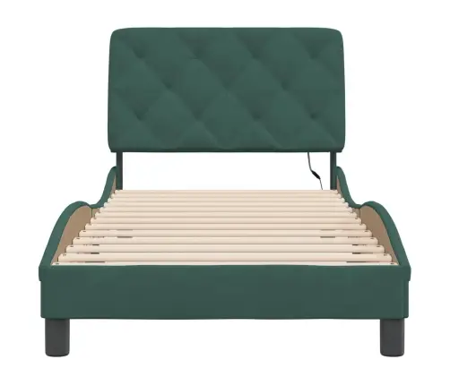 Lovos Rėmas Su Led Be Čiužinio, Tamsiai Žalias, 90X200cm Aksomas