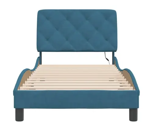 Gultas Rāmis Ar Led, Zils Samts, 90X200 Cm Vidaxl