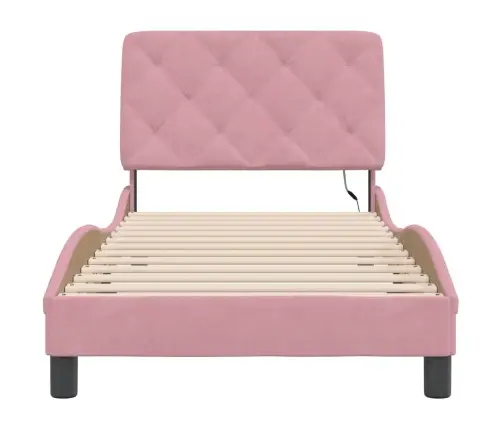 Gultas Rāmis Ar Led, Rozā, 90X200 Cm, Samts Vidaxl