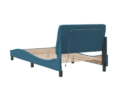 Gultas Rāmis Ar Led, Zils, 100X200 Cm, Samts Vidaxl