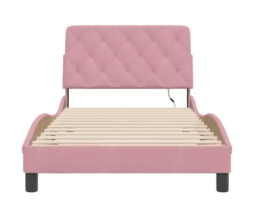 Lovos Rėmas Su Led Be Čiužinio, Rožinės Spalvos, 100X200cm Aksomas