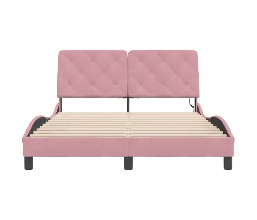 Gultas Rāmis Ar Led, Rozā, 140X190 Cm, Samts Vidaxl