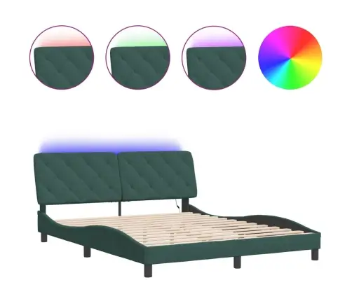 Gultas Rāmis Ar Led, Tumši Zaļš Samts, 160X200 Cm Vidaxl