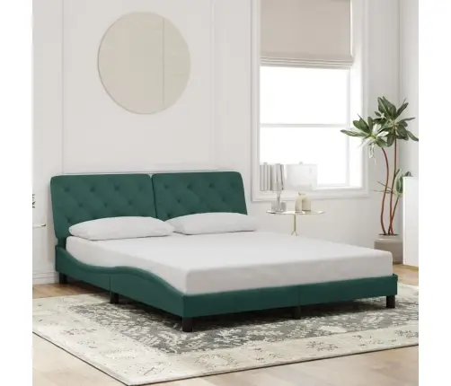 Gultas Rāmis Ar Led, Tumši Zaļš Samts, 160X200 Cm Vidaxl