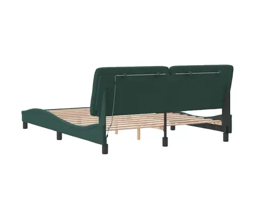 Gultas Rāmis Ar Led, Tumši Zaļš Samts, 160X200 Cm Vidaxl
