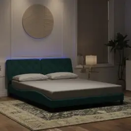 Gultas Rāmis Ar Led Bez Matrača, Tumši Zaļš Samts, 160X200 Cm Vidaxl Gultas Rāmis Ar Led Bez Matrača, Tumši Zaļš Samts, 160X200 Cm Vidaxl