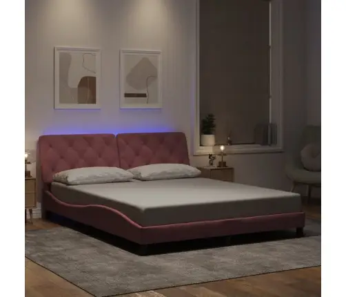 Voodiraam Led-Iga Ilma Madratsita, Roosa, 160X200 cm Samet