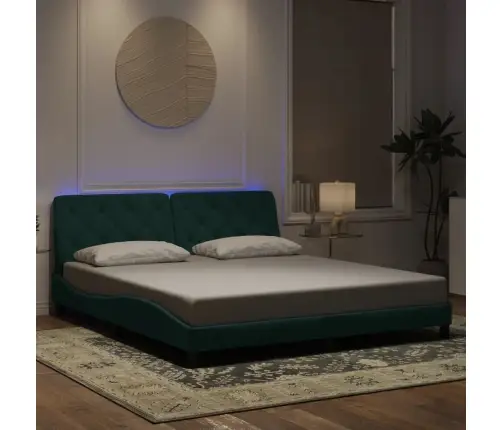 Gultas Rāmis Ar Led, Tumši Zaļš Samts, 180X200 Cm Vidaxl