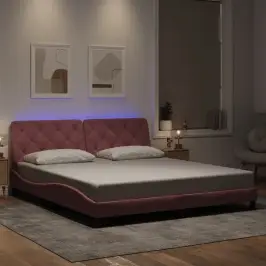 Lovos Rėmas Su Led Be Čiužinio, Rožinės Spalvos, 180X200cm Aksomas