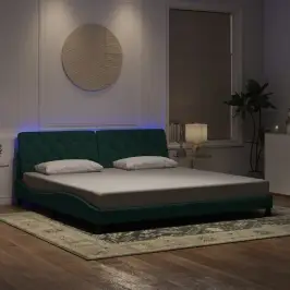 Gultas Rāmis Ar Led Bez Matrača, Tumši Zaļš Samts, 200X200 Cm Vidaxl Gultas Rāmis Ar Led Bez Matrača, Tumši Zaļš Samts, 200X200 Cm Vidaxl