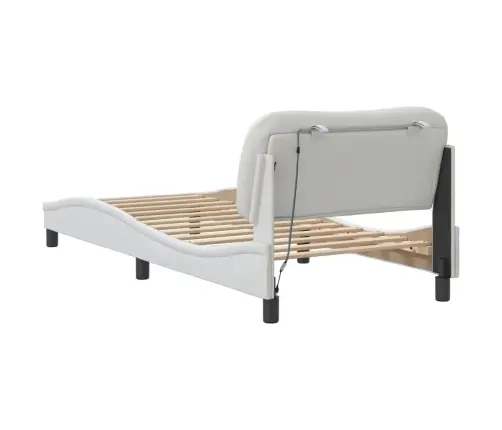 Gultas Rāmis Ar Led, Balts, 90X190 Cm, Mākslīgā Āda Vidaxl