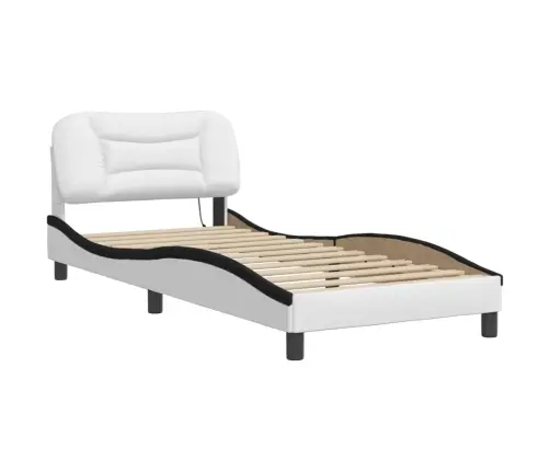 Gultas Rāmis Ar Led, Balts Un Melns, 90X190 Cm, Mākslīgā Āda Vidaxl