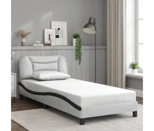 Gultas Rāmis Ar Led, Balts Un Melns, 90X190 Cm, Mākslīgā Āda Vidaxl