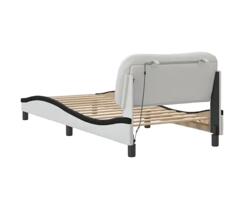 Gultas Rāmis Ar Led, Balts Un Melns, 90X190 Cm, Mākslīgā Āda Vidaxl