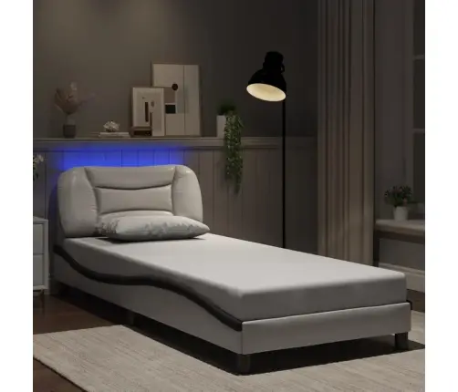 Gultas Rāmis Ar Led, Balts Un Melns, 90X190 Cm, Mākslīgā Āda Vidaxl