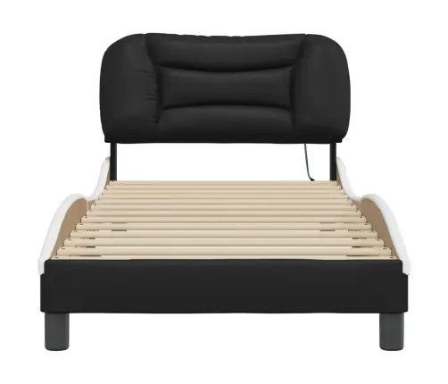 Gultas Rāmis Ar Led, Melns Un Balts, 90X200 Cm, Mākslīgā Āda Vidaxl