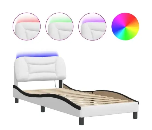 Gultas Rāmis Ar Led, Balts Un Melns, 90X200 Cm, Mākslīgā Āda Vidaxl