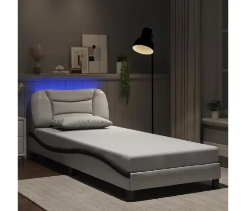 Gultas Rāmis Ar Led, Balts Un Melns, 90X200 Cm, Mākslīgā Āda Vidaxl