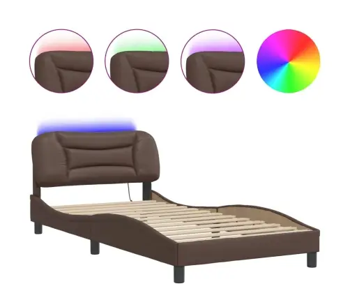 Gultas Rāmis Ar Led, Brūns, 100X200 Cm, Mākslīgā Āda Vidaxl