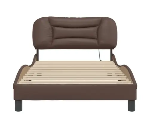 Gultas Rāmis Ar Led, Brūns, 100X200 Cm, Mākslīgā Āda Vidaxl